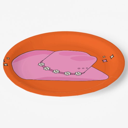 Cowboy Hut Orange und Rosa Pappteller (Schrägansicht)