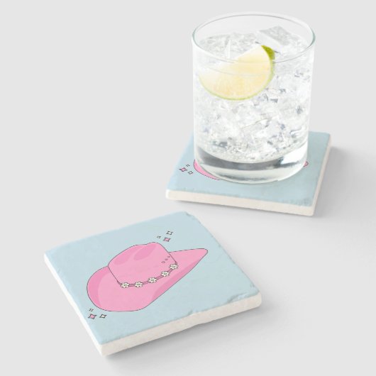 Cowboy Hut, pink und blau Steinuntersetzer (Seitenansicht)