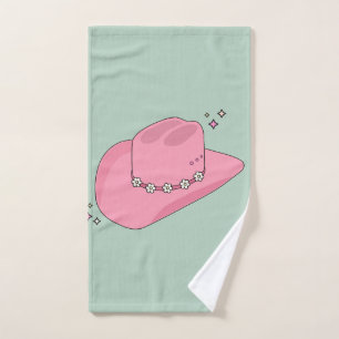 Cowboy Hut, pink und grün Badhandtuch Set