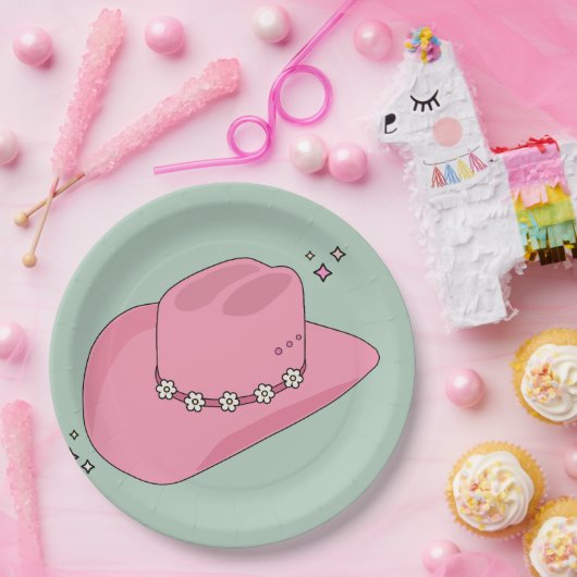 Cowboy Hut, pink und grün Pappteller (Party)