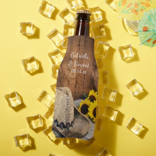 Cowboy-Hut, Sonnenblumen, Barnholz-Western Hochzei Flaschenkühler (In Situ Sommer)