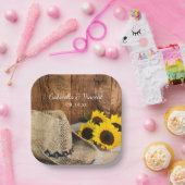 Cowboy-Hut, Sonnenblumen, Barnholz-Western Hochzei Pappteller (Party)