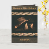 Cowboy-Hut, Stiefel und Seil-Western-Maskuline Karte (Gelbe Blume)