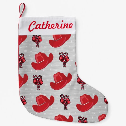 Cowboy-Hut und Candy Canes auf Silver Christmas Kleiner Weihnachtsstrumpf (Vorderseite)