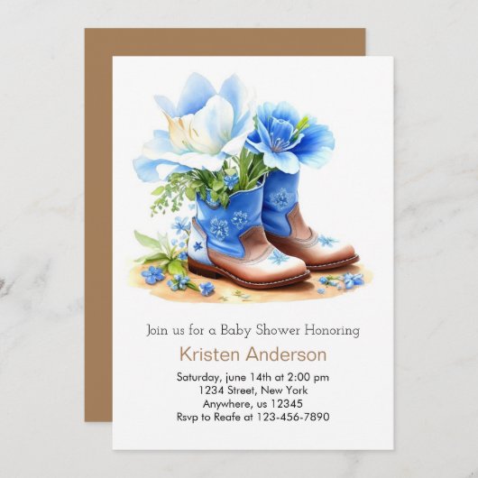 Cowboy-Hut und Stiefel Wunderbare Babydusche Einladung (Vorne/Hinten)