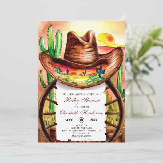 Cowboy-Hutdusche Einladung (Stehend Vorderseite)