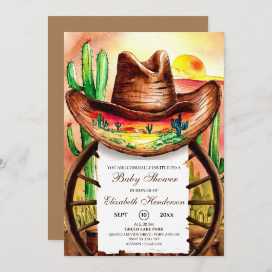 Cowboy-Hutdusche Einladung (Vorne/Hinten)