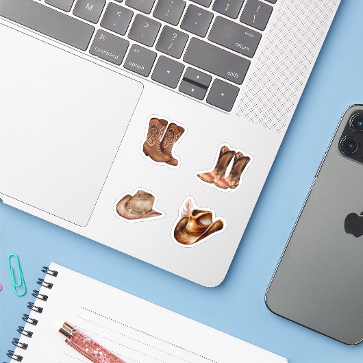 Cowboy-Hüte und Stiefel Brown Scrapbook Aufkleber (Laptop mit iPhone)