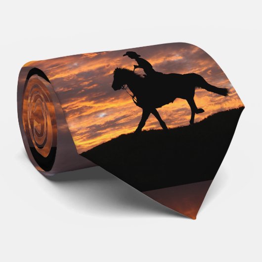 Cowboy im Sonnenuntergang Krawatte (Gerollt)