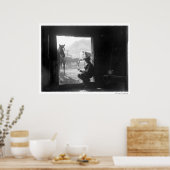 Cowboy in einer Tür mit Pferden Poster (Küche)