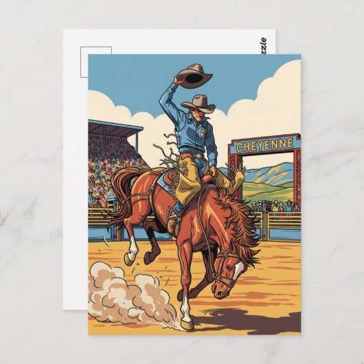 Cowboy in Rodeo in Cheyenne Wyoming Travel Postkarte (Vorne/Hinten)