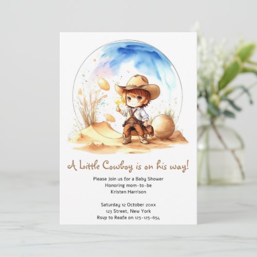 Cowboy-Inspiriert Theme Baby Boy Shower Einladung (Stehend Vorderseite)
