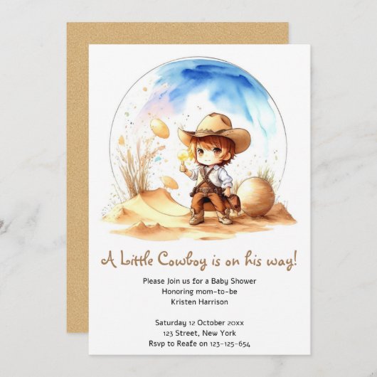 Cowboy-Inspiriert Theme Baby Boy Shower Einladung (Vorne/Hinten)