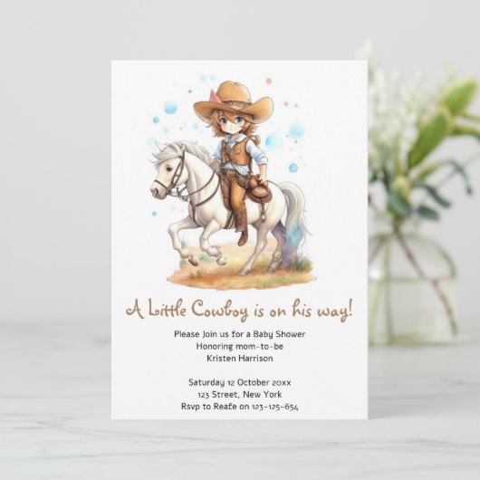 Cowboy-Inspiriert Wild West Baby-Dusche Einladung (Stehend Vorderseite)