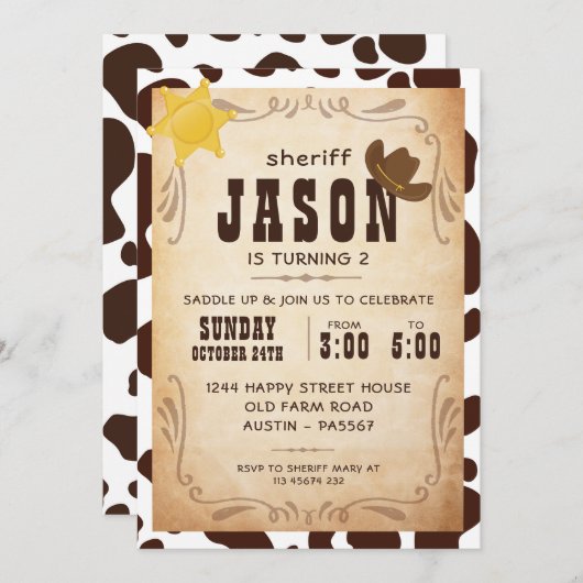 Cowboy Invitation for Birthday Party Sheriff West Einladung (Vorne/Hinten)