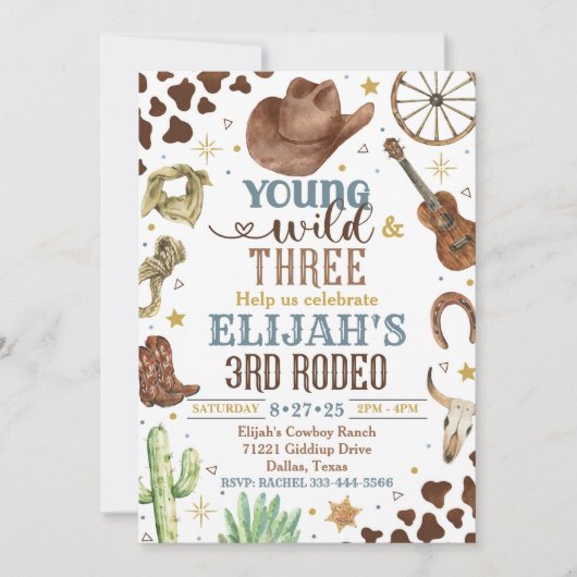 Cowboy Invitation, Young Wild und Three, 3rd Rodeo Einladung (Vorderseite)