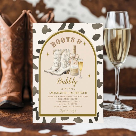Cowboy Ivory Boots & Bubbly Brautparty Einladung
