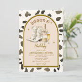 Cowboy Ivory Boots & Bubbly Brautparty Einladung (Stehend Vorderseite)