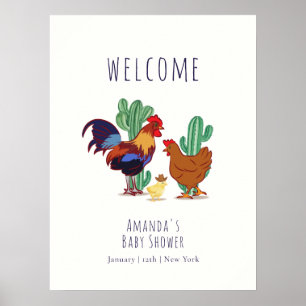 Cowboy Kaktus Hahn Huhn Baby Shower Willkommen Poster