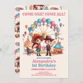 Cowboy-Karneval-Rundschau Geburtstag Einladung (Vorne/Hinten)