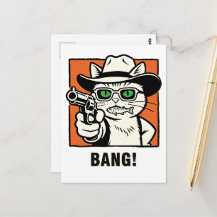 Cowboy-Katz-Geburtstagskarte - 'BANG' Wilder Weste Postkarte