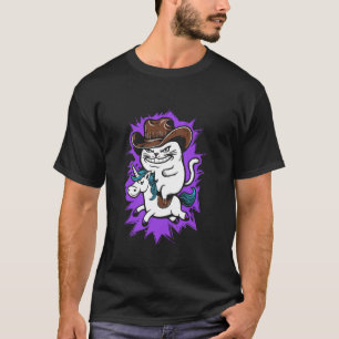 Cowboy-Katze Reitet Auf Einem Einhorn - Lustige Gr T-Shirt