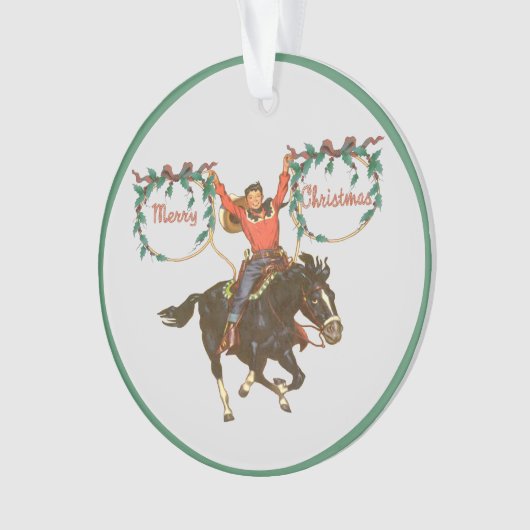 Cowboy kid auf Pferd mit Ropes Weihnachtsdesign Ornament (Vorderseite)