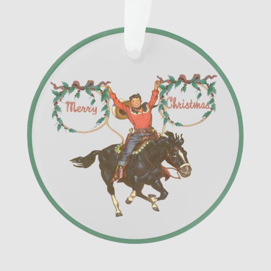 Cowboy kid auf Pferd mit Ropes Weihnachtsdesign Ornament (Vorderseite)
