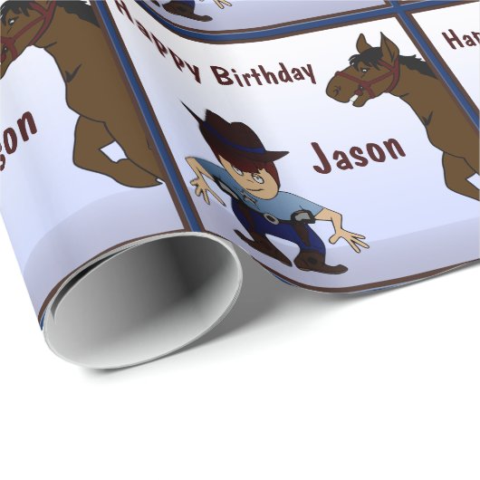 Cowboy Kid Birthday Wrapping Papper Geschenkpapier (Rolleneckpunkt)