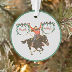 Cowboy-Kind auf Pferd mit Seilen Weihnachtsdesign Ornament