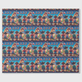 Cowboy Kinder auf Zaun Der Weihnachtsmann fliegt ü Geschenkpapier (Flach)