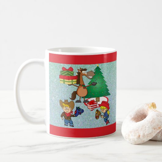 Cowboy Kinder und Cartoon Urlaub Tasse/Cup Kaffeetasse (Mit Donut)