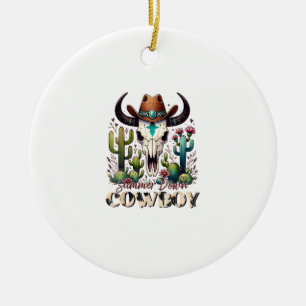 Cowboy-Kuh Skull-Western-Kaktus Keramik Ornament