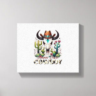 Cowboy-Kuh Skull-Western-Kaktus Leinwanddruck