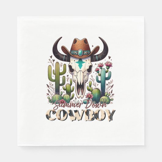 Cowboy-Kuh Skull-Western-Kaktus Serviette (Vorderseite)