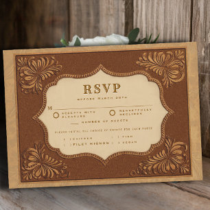 Cowboy-Land-Leder-RSVP zur Hochzeit mit Menüauswah
