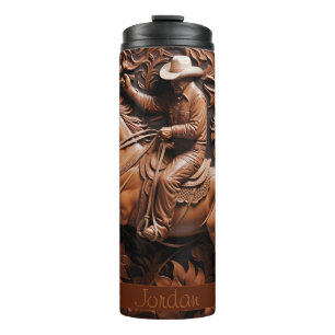 Cowboy Leather Look Brown Pferd Thermosbecher