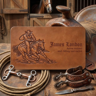 Cowboy Leather Rustic Horse Trainer Business Card Visitenkarte