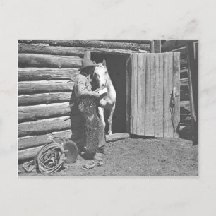 Cowboy liest einen Brief Postkarte