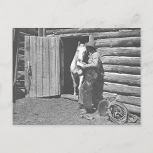 Cowboy liest einen Brief. Postkarte