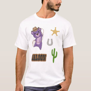 Cowboy Lila Niedlicher Bär Saloon Western T-Shirt