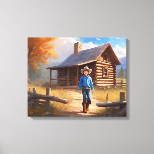 Cowboy Log Kabin Boy's Bedroom Art Leinwanddruck (Vorderseite)
