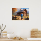 Cowboy Log Kabin Boy's Bedroom Art Poster (Küche)