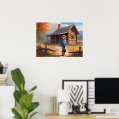 Cowboy Log Kabin Boy's Bedroom Art Poster (Heimbüro)