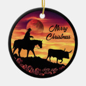 Cowboy & Longhorn Steer Weihnachtsdekoration Keram Keramik Ornament (Vorne)