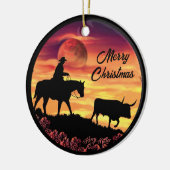 Cowboy & Longhorn Steer Weihnachtsdekoration Keram Keramik Ornament (Links)