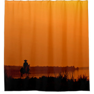 Cowboy Männer reiten bei Sonnenuntergang Vintagen Duschvorhang