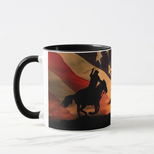 Cowboy mit amerikanischer Flagge Tasse (Links)