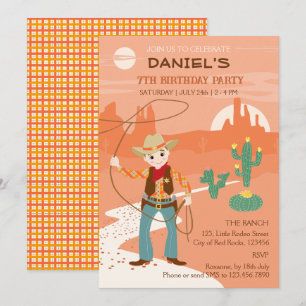 Cowboy mit einem Lasso und Kakteen Kindergeburtsta Einladung