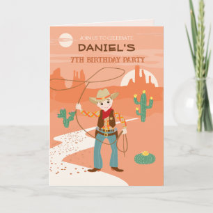 Cowboy mit einer Lasso und einem Kakteen-Kindergeb Einladung